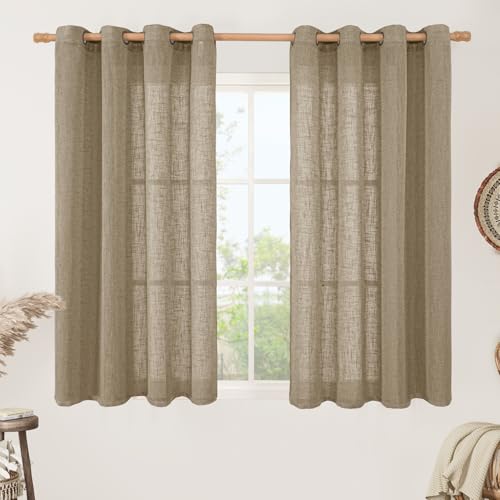Semi Sheer Linen Curtains 45 Inches Long for Bedroom 2 Panels (52"W x 45"L (Pack of 2) / Taupe)