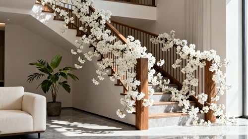 2PC 11.8FT White Cherry Blossom Flowers Garland for Decoration (2 Pc White Cherry Blossom Garland / Cherry Blossom Garland)