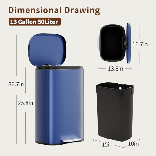 13G Trash Can with Lid (Deep Blue / 13 G)