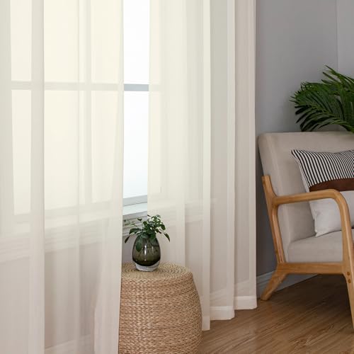 Cream Sheer Curtains 84 Inches Long 2 Panels Set for Living Room (42"W x 84"L (Pack of 2) / Cream)