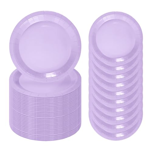 50 Pcs Light Purple Paper Plates 7 Inch Lavender Dessert Plates Disposable Dinner Plates for Baby Shower Bridal Shower Birthday Party Supplies Disposable Paper Plates (light purple dinner plates / 50 Pcs)