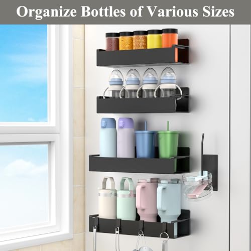 Magnetic Water Bottle Holder for Fridge Black (4 Pack / Black)