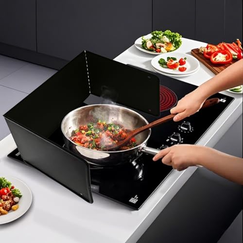 Large 3 Sided Splatter Guard for Frying Stove Top (3 Sided / Black)