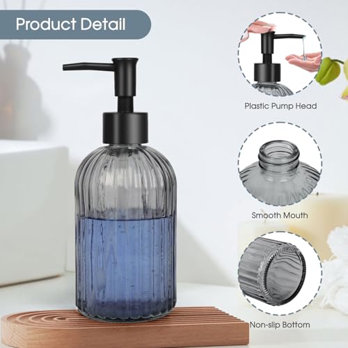 Glass Soap Dispenser with Plastic Pump (Plastic Pump / Stripe-grey)