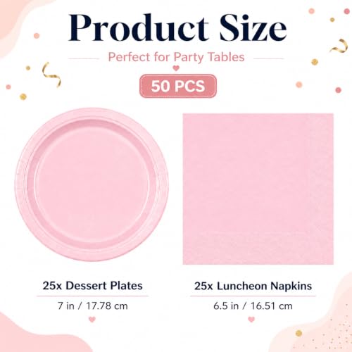 50PCS Pink Paper Plates and Napkins