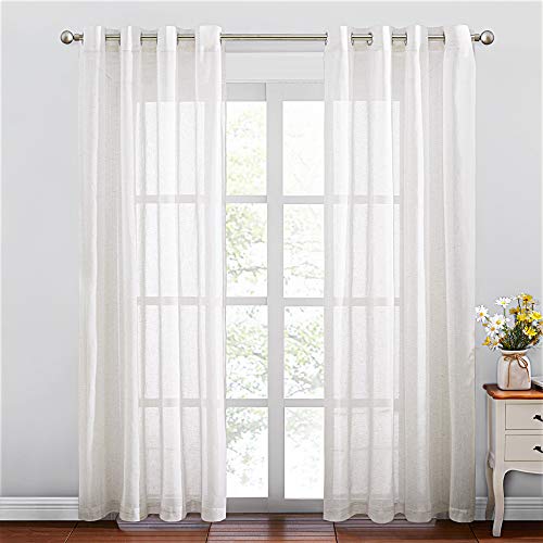Linen Curtains Off White Sheer Flax Textured (52"W x 84"L (Pack of 2) / Off White)