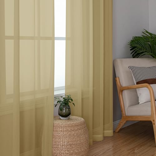 Gold Sheer Curtain 96 Inch Long 2 Panels Set (Gold / 42"W x 96"L (Pack of 2))