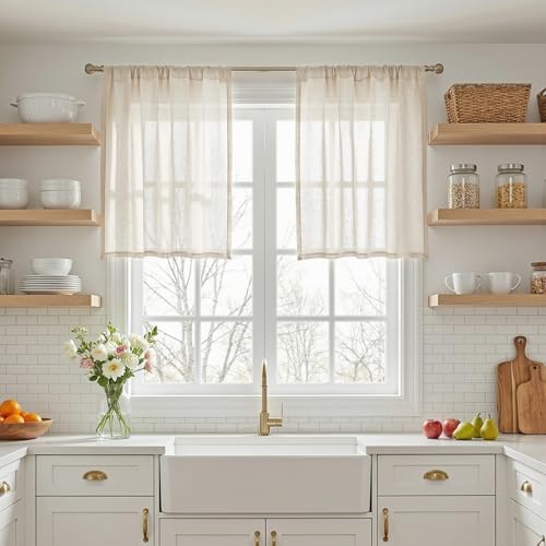 Semi Sheer Natural Linen Curtains 36 Inch Length 2 Panels (34"W x 36"L (Pack of 2) / Natural Linen)