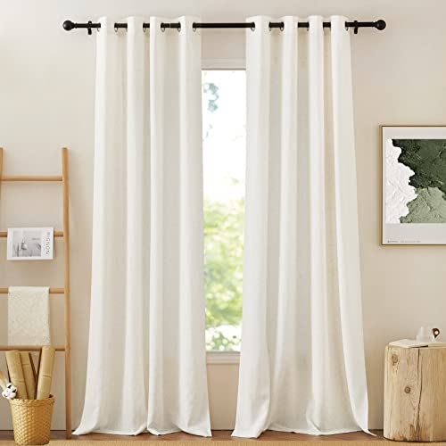 Flax Polyester Linen Curtains for Windows 84 inch Length (52"W x 84"L (Pack of 2) / Linen Flax Sheer)