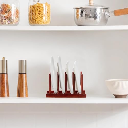 4 Packs Rosewood Wooden Dish Drying Rack Plate Organizer for Cabinet (Rosewood 4 Slots 4pcs)