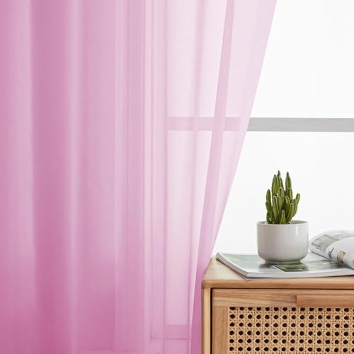 Light Pink Sheer Curtains 90 Inches Long 2 Panels Set (42"W x 90"L (Pack of 2) / Light Pink)