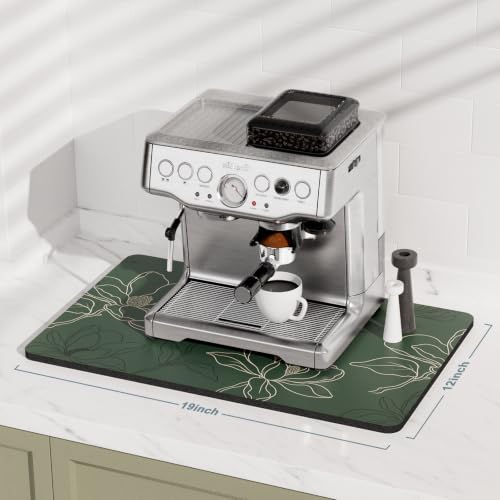 Coffee Mat 12" x 19" Coffee Bar Mats for Espresso Machine Station Accessories and Organizer (Line Art Magnolia / 12" x 19")