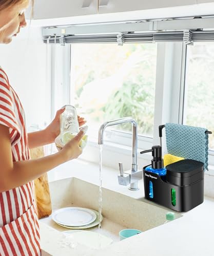 Hand Soap and Dish Soap Dispenser Set for Kitchen (Black)