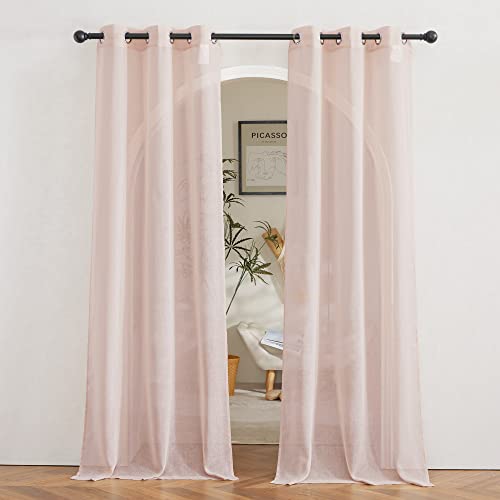 Linen Textured Semi Sheer Bedroom Curtains (36"W x 84"L (Pack of 2) / Dusty Blush)