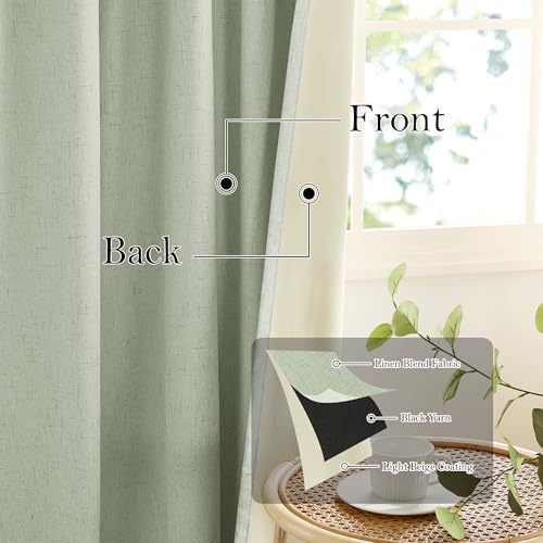 100% Blackout Sage Green Linen Curtains (Z - Sage Green / 52"W x 96"L (Pack of 2))