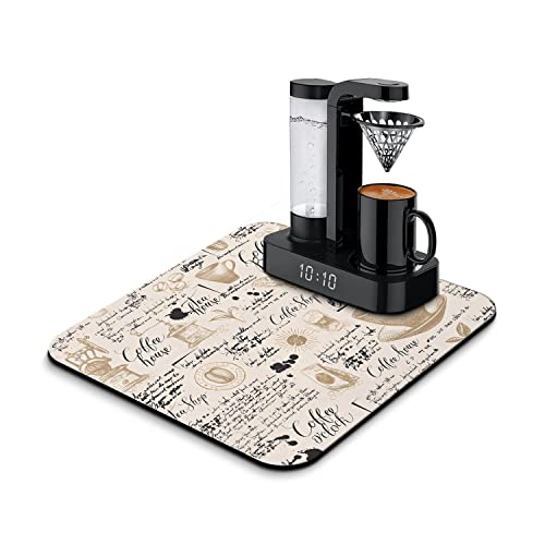 Coffee Bar Mat Accessories for Countertop Absorbent Hide Stain Rubber Backed Dish Drying Mats for Kitchen Counter Draining Pad Decor Gift (Coffee / 16" x 18")