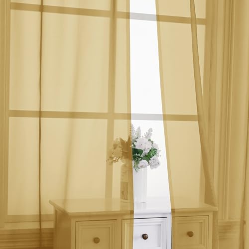 Gold Sheer Curtains 84 Inches Long 2 Panels (Gold / 59"W x 84"L (Pack of 2))