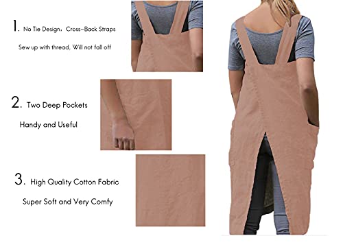Women's Cross Back Pinafore Apron with Large Pockets Home Kitchen (X-Large / Salmon Pink)