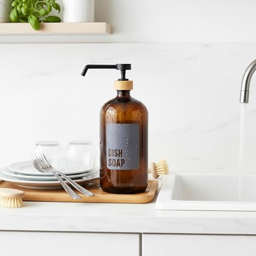 Amber Glass Dish Soap Dispenser for Kitchen Sink 1 Liter (Amber - Dish Soap 1 Ltr)