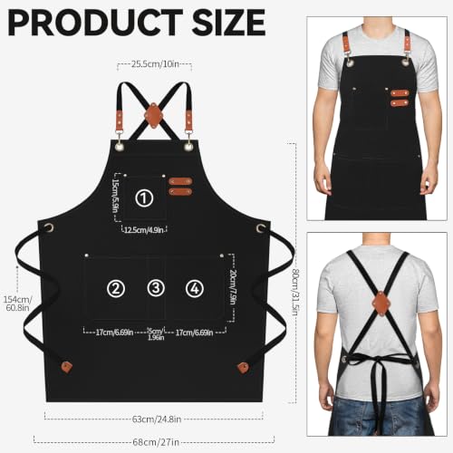 Chef Aprons for Men Women with 4 Pockets (Black)
