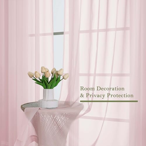Blush Pink Sheer Curtains 108 Inches Long 2 Pcs (Blush Pink / 59"W x 108"L (Pack of 2))