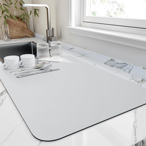 Dish Drying Mat for Kitchen Counter (Light Grey / 16" x 18")