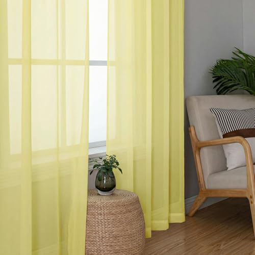Goose Yellow Sheer Curtains 84 Inches Long 2 Panels (Goose Yellow / 42"W x 84"L (Pack of 2))