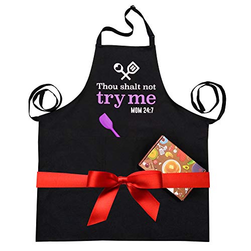 Cooking Apron for Mom with Spatula and Gift Box (Thou Shalt Not Try Me)