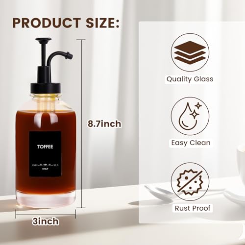 16.9oz Glass Coffee Syrup Dispensers 4 (Black)