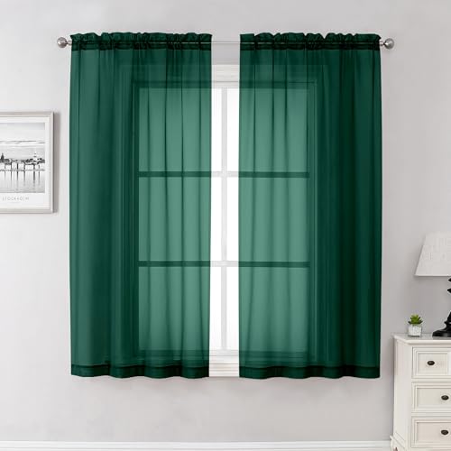 Hunter Green Sheer Curtains 63 Inch Length 2 Panels Set (Hunter Green / 42"W x 63"L (Pack of 2))