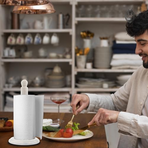 Handmade Marble Paper Towel Holder for Kitchen Countertop (Cloudy White)