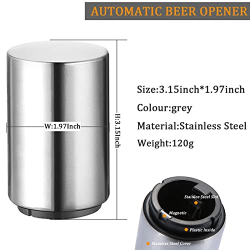 2PCS Pop-the-Top Beer Bottle Opener, Metal Automatic Magnetic Glass Bottle Cap Openers, Wine Bartender Tool Cap Catcher for Bar, Party, Wine Ceremony, Restaurant Household Utensils, Easy to Use-Silver (2Pcs/Pack)