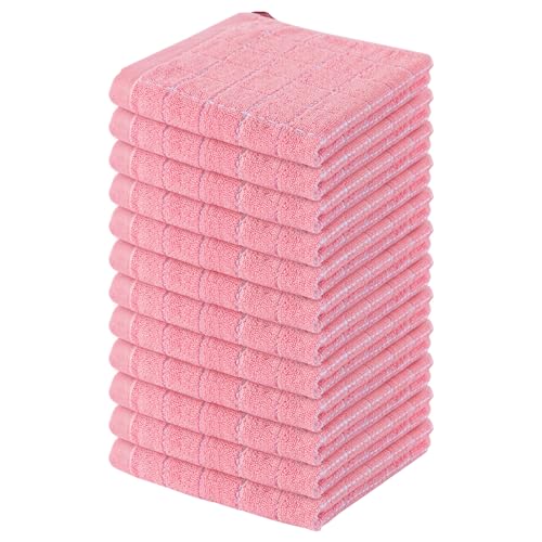 100% Cotton Terry Kitchen Dish Cloths (Pink / 12 X 12 - 12 Pack)