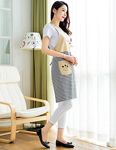 100% Cotton Patchwork Apron with Pockets (#2 Black & White Gingham Patchwork Cat)