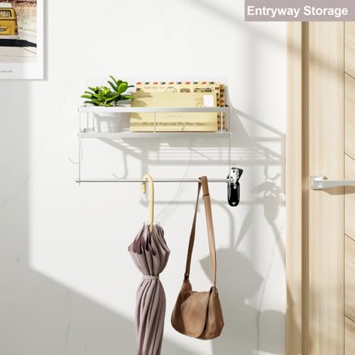 Paper Towel Holder Wall Mount with Shelf Self Adhesive (Brushed Nickel Finish / 1 Pack)