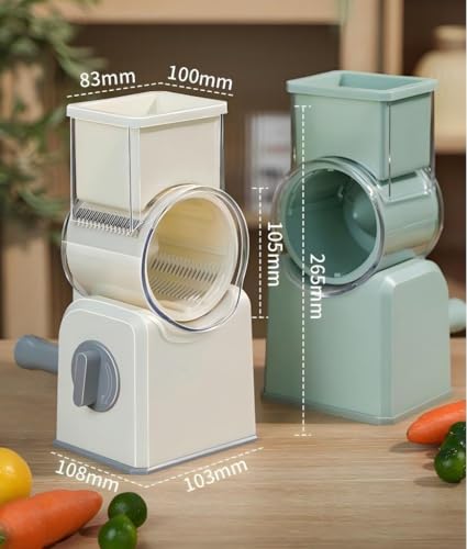 Rotary Cheese Grater with Hand Crank (Beige / 3 Blades)