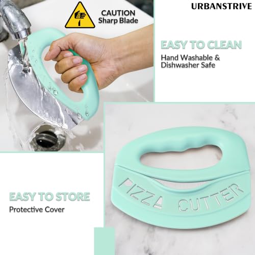 Heavy Duty Stainless Steel Pizza Cutter with Cover (Mint Green)