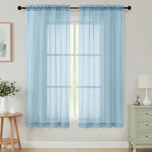 Sheer Curtains 63 Inch Length 2 Panels Set for Living Room Bedroom (Sky Blue / 42"W x 63"L (Pack of 2))