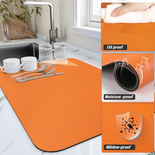 Dish Drying Mat for Kitchen Counter (Orange / 18" x 24")