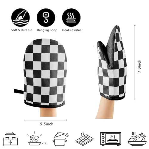 Checkered Mini Oven Mitts Heat Resistant (Black and White)