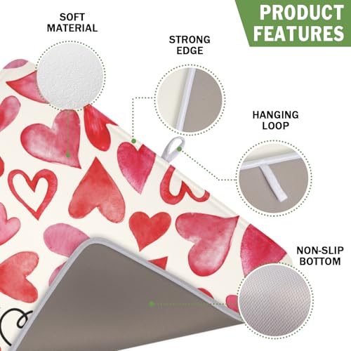 Valentine's Day Red and Pink Heart Dish Drying Mat 16x18 Inch (Heart Pink / 16" x 18")