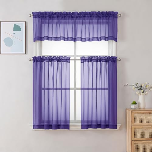 Sheer Valances for Windows 2 Pack (Purple / 42"W x 18"L (Pack of 2))