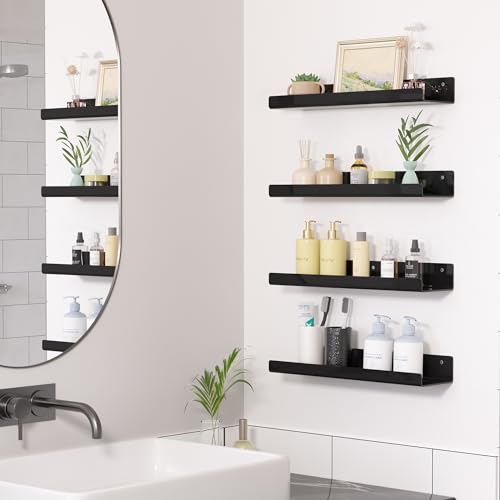 2 Pcs 15" Acrylic Shelves for Wall Organize and Display (Black)