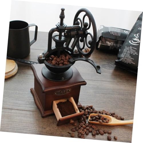 Manual Coffee Bean Grinder Vintage Hand Crank Wooden Burr Mill with