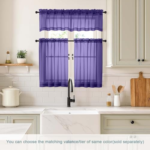 Purple Sheer Curtains Tier 30 Inches Length 2 Panels Set (42"W x 30"L (Pack of 2) / Purple)