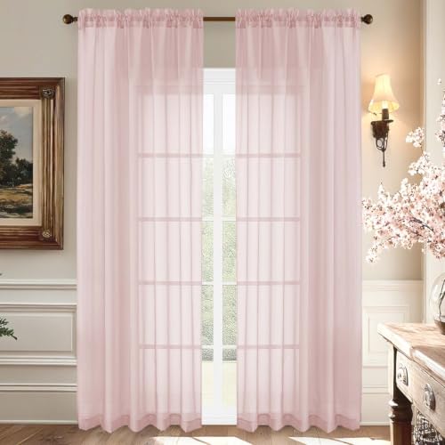 Blush Pink Sheer Curtains 90 Inches Long (59"W x 90"L (Pack of 2) / Blush Pink)