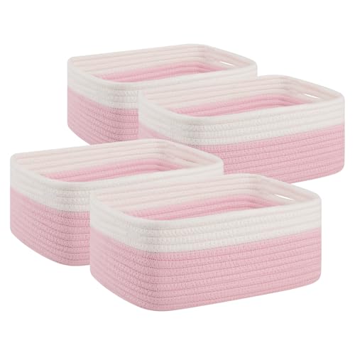 4 PACK 7L Storage Baskets for Organizing Storage Bins Pink (Pink/White / 11.8"*7.8"*4.7")