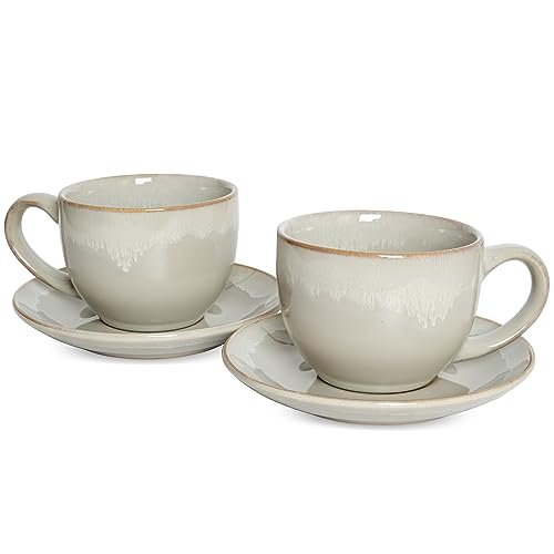 Ceramic Cappuccino Cup and Saucer Set of 2 (Grey Waterdrop)
