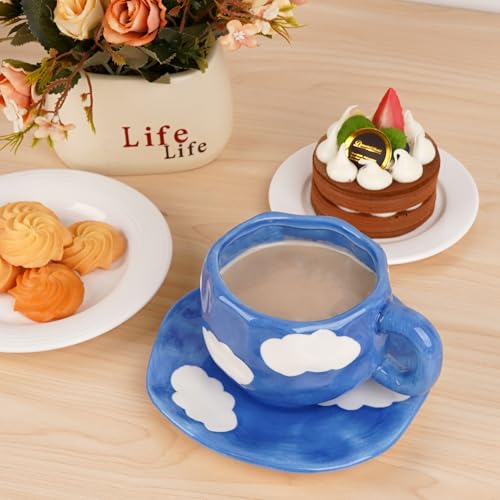 Ceramic Coffee Cup and Saucer Set (Blue)
