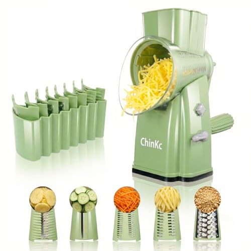Upgrade Rotary Cheese Grater Shredder with Handle (Green)